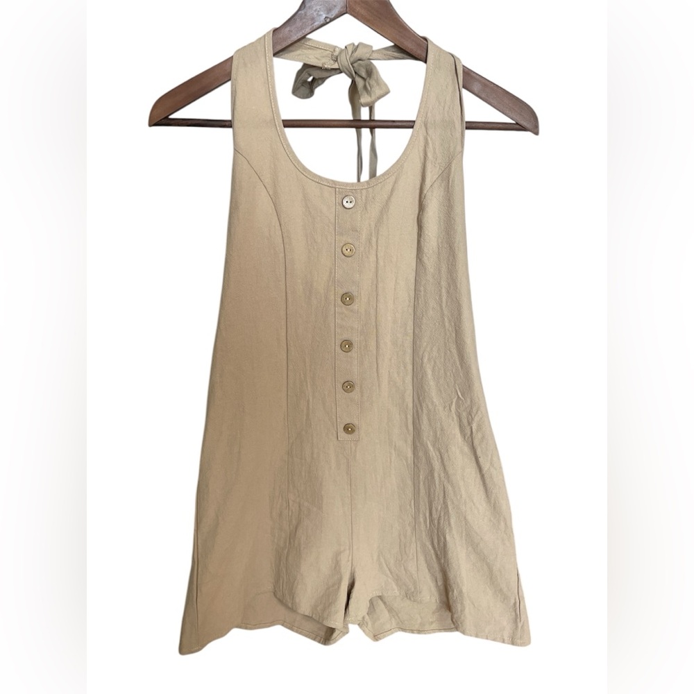 SHEIN Vcay Beige Button-Up Romper